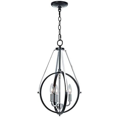 MOTINI Modern Orb Chandelier Rustic Foyer Light Fixture Metal Sphere Pendant Light for Entryway Kitchen Dining Room Hanging Lighting Fixtures, Black and Chrome, 21''x13.5''x13.5''