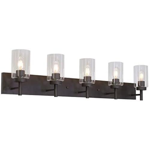 VINLUZ 5 Lights Bathroom Vanity Light Fixture Oil Rubbed Bronze Sconces Wall Lighting Modern Industrial Indoor Wall Mounted Lamp, Farmhouse Style Wall Light for Kitchen Hallway Dining Room