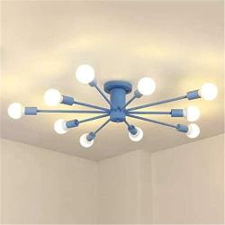 RUNNUP Contemporary Colorful Nordic Semi-Flush Mount Sputnik Ceiling Light 10 Lights Chandelier Light Metal Suspension Light for Kitchen Living Room Dining Room,Blue