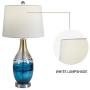 Maxax USB Glass Table Lamps Set of 2 with White Linen Shade for Living Room Bedroom,Blue &Gold Finish