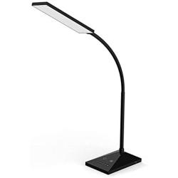 LED Desk Lamp, Eye-Caring Light Dimmable Office Table Lamp for Study Desk with USB Charging Port Touch Control Sensitive, 400LM 7-Level Dimmer & 5 Color Modes, Flexible Gooseneck, Memory Function 12W