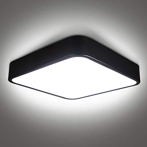 bedee 24W LED Ceiling Light Flush Mount, 12 inch Light Fixture Black, Modern Square Ceiling Lamp for Kitchen, Hallway, Bathroom, Office, Stairwell, 6500K, 1800 Lumens, 80 Ra+, Daylight White