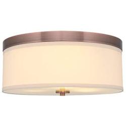 Kira Home Walker 15'' Mid-Century Modern 3-Light Flush Mount Ceiling Light, Cream Fabric Shade + Round Glass Diffuser, Copper Bronze Finish