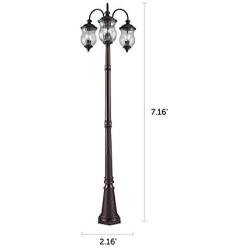 NOMA Outdoor Street Light | Waterproof Outdoor Lamp Post Light with Triple-Head Design for Backyard, Patio, Garden, Walkway or Décor | Oil Rubbed Bronze Light Pole with Clear Glass Panels, 3-Headed