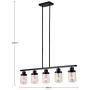 YAOHONG 5-Light Dining Room Lighting Kitchen Island Fixtures Hanging Modern Chandeliers in Black, Linear Pendant Lights Farmhouse Flush Mount Ceiling Light with Glass Shade