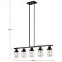 YAOHONG 5-Light Dining Room Lighting Kitchen Island Fixtures Hanging Modern Chandeliers in Black, Linear Pendant Lights Farmhouse Flush Mount Ceiling Light with Glass Shade