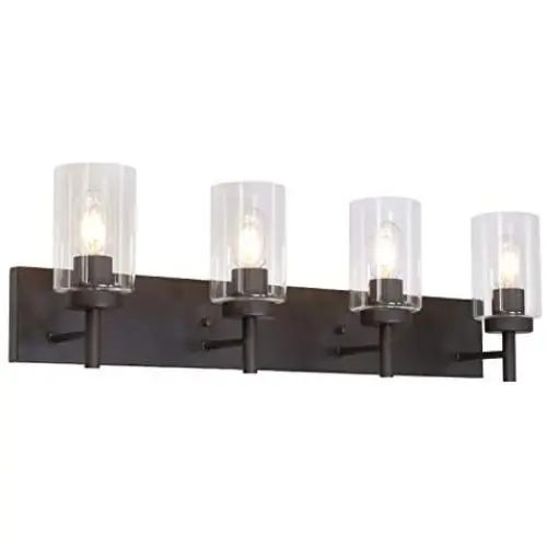 VINLUZ 4 Lights Bathroom Vanity Light Fixture Oil Rubbed Bronze Sconces Wall Lighting Modern Industrial Indoor Wall Mounted Lamp, Farmhouse Style Wall Light for Kitchen Living Room Dining Room