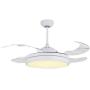 42 Inch White Ceiling Fan with Lights, Invisible Fan Chandelier Modern LED Indoor Ceiling Fan Light 4 Dimmable Blades for Living Dining Room Bedroom