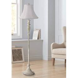 Vintage Shabby Chic Floor Lamp Antique White Fabric Bell Shade for Living Room Reading Office - 360 Lighting