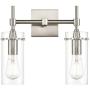 Effimero Brushed Nickel Bathroom Vanity 2 Light Fixture - Modern Over Mirror Lighting with Clear Glass Shades