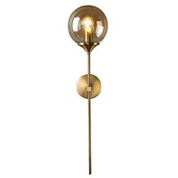 BOKT Glass Globe Mid Century Wall Sconce Wall Light Fixture Bedroom Lighting Nordic Living Room Background Wall Lamp Mirror Headlights(Amber)