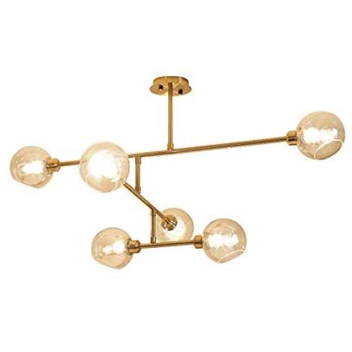Modo Lighting Sputnik Chandelier Light 6 Lights Golden Modern Glass Globe Pendant Light Fixture Adjustable Vintage Industrial Ceiling Lamp for Living Dining Room Kitchen Island