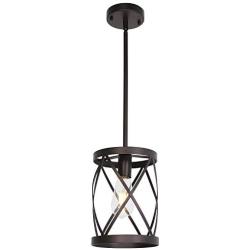 ELUZE One Light Rustic Pendant Lighting Vintage Chandelier Adjustable Mini Pendant with Metal Cage Shade, Oil Rubbed Bronze Finish Farmhouse Ceiling Light Fixture for Kitchen Dining Room Bedroom