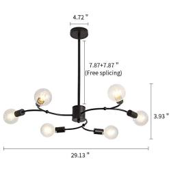 UOFUS 6-Lights Sputnik Chandelier ，Mid Century Ceiling Light Fixture， Black Lighting for Kitchen Dining Room Bedroom Living Room Farmhouse