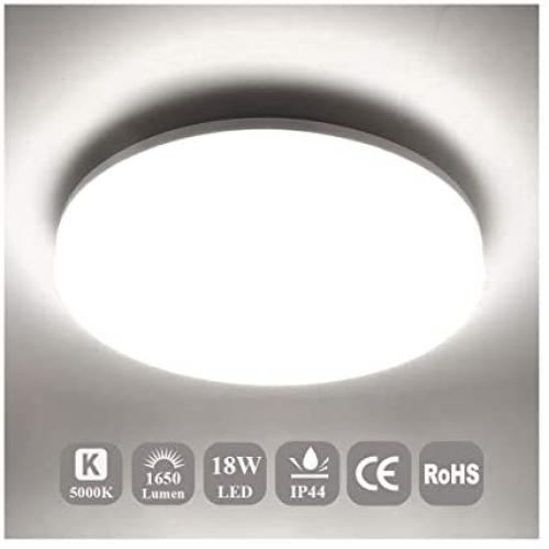 Airand 5000K, 6500K LED Ceiling Light Flush Mount 18W 1650LM Round LED Ceiling Lamp for Kitchen, Bedroom, Bathroom, Hallway, Stairwell, 9.5, Waterproof IP44, 80Ra, 150W Equivalent (Daylight White)