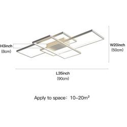 Modern Ceiling Light fixtures AXSHINE Dimmable Light with Remote Geometric Acrylic Chandelier Kitchen Ceiling lamp Bedroom 3light Rectangle Ceiling lamp White Metal led Light 50W 35INCH 3000K-6000K