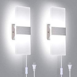 TRLIFE Modern Wall Sconces Set of Two, Plug in Wall Sconces 12W 6000K Cool White Acrylic Wall Sconce Lighting with 6FT Plug in Cord and On/Off Switch on The Cord