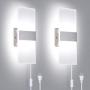 TRLIFE Modern Wall Sconces Set of Two, Plug in Wall Sconces 12W 6000K Cool White Acrylic Wall Sconce Lighting with 6FT Plug in Cord and On/Off Switch on The Cord