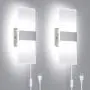 TRLIFE Modern Wall Sconces Set of Two, Plug in Wall Sconces 12W 6000K Cool White Acrylic Wall Sconce Lighting with 6FT Plug in Cord and On/Off Switch on The Cord