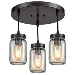 EUL Mason Jar Pendant Lighting Semi Flush Mount Ceiling Light with Clear Glass Shade Oil Rubbed Bronze - 3 Lights