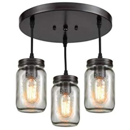 EUL Mason Jar Pendant Lighting Semi Flush Mount Ceiling Light with Clear Glass Shade Oil Rubbed Bronze - 3 Lights