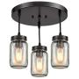 EUL Mason Jar Pendant Lighting Semi Flush Mount Ceiling Light with Clear Glass Shade Oil Rubbed Bronze - 3 Lights