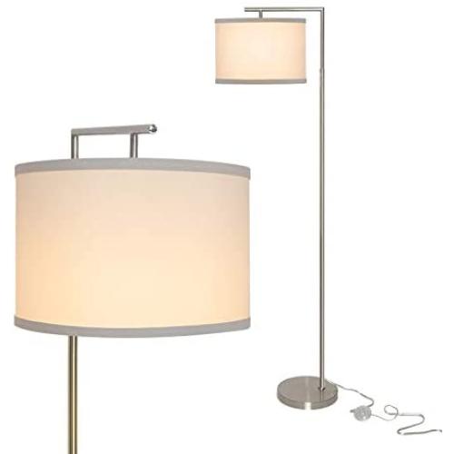 Yueximei LED Floor Lamp,Silver Tall Pole Lamp with Hanging Drum Shade,Modern&Mid Century Floor Lamp Standing Light with Sand Nickel Base for Reading Room ,Living Room,Bedroom,Office(LED Bulb Included)