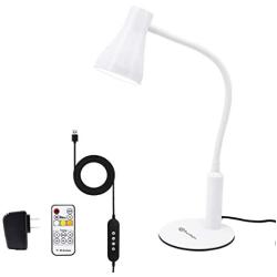 CeSunlight LED Desk Lamp, 3 Lighting Modes and 6 Brightness Levels, 10W Flexible Gooseneck Table Lamp for Living Room and Study, Remote Control with Timing Function, AC Adapter Included (White)