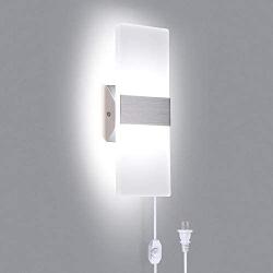 KOMINT Wall Sconce Plug in, Dimmable Wall Sconce 15W 6000K Cool White Wall Sconce Lighting with 6FT Plug in Cord and a Dimmable On/Off Switch on The Cord