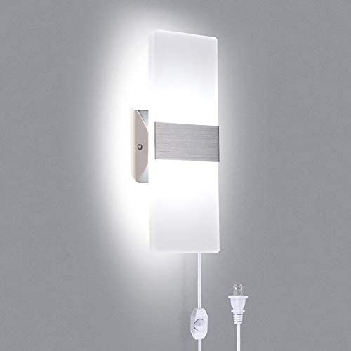 KOMINT Wall Sconce Plug in, Dimmable Wall Sconce 15W 6000K Cool White Wall Sconce Lighting with 6FT Plug in Cord and a Dimmable On/Off Switch on The Cord