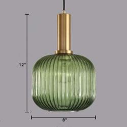 LITFAD Modern Ribbed Glass Geometric Hanging Light Simplicity Single Light Ceiling Light in Brass Finish Pendant Light Fixture for Hallway Warehouse Bar Coffee Shop Living Rooms Bedrooms - B Green