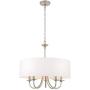 Kira Home Quinn 21'' Traditional 5-Light Chandelier/Adjustable Chain Link Hanging Light + White Linen Drum Shade, Brushed Nickel Finish