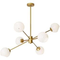 BOKT Mid Century Modern Chandelier 6 Lights Magic Bean Molecular Chandelier Globe Chandeliers Light Fixture for Living Room Restaurant Kitchen Island E26 Base (Gold, 6 Lights)