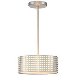 3 Light Chandelier 12'' Metal Square Grid Brushed Nickel Semi Flush Mount Ceiling Light Fixtures, Mini Chandeliers for Living Room Dining Room Bedroom