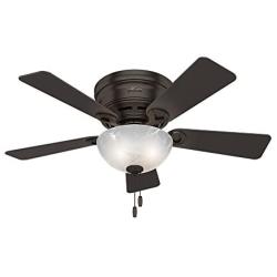 Hunter Haskell Indoor Low Profile Ceiling Fan with LED Light and Pull Chain Control, 42'', Premier Bronze