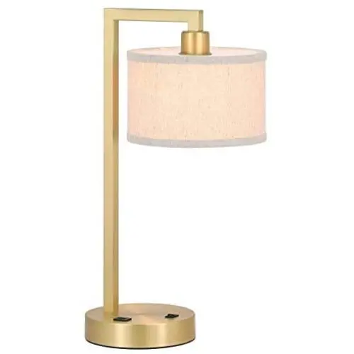 XiNBEi Lighting Table Lamp Desk Lamp with USB and Fabric Shade, Modern End Table Lamp Satin Brass Finish for Bedroom Living Room & Office XB-TL1231-SB