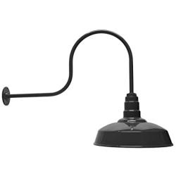 16 Inch Standard Steel Dome | Large 29-1/2 Inch Gooseneck | Barn Light (Black)