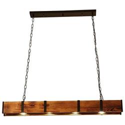 LITFAD Industrial Vintage Linear Island Pendant Light Loft Style Wood and Metal 4 Lights Kitchen Island Lights Ceiling Hanging Light for Dining Room Restaurant Coffee Shop Bar - Brown