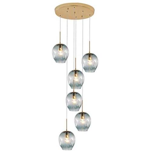 Nordic Blue Clear Glass Spherical Chandelier,6-Lights Raindrop Pendant Light 150cm Adjustable Height E27 Flush Mount Decor Ceiling Light for Stairway Dining Room Blue 6-Lights