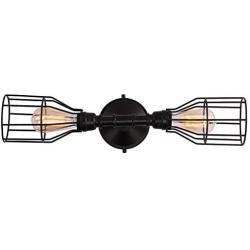 Creatgeek Industrial Wall Sconce Light with Antique Brushed Gold and Black Semi Iron Cage, Great Decor Lamp Fixture for Bathroom, Living Room and More