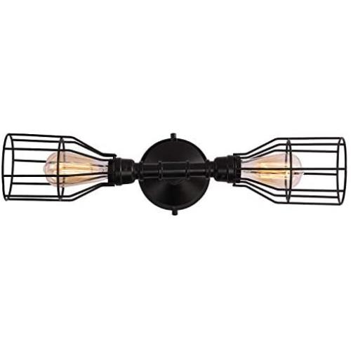 Creatgeek Industrial Wall Sconce Light with Antique Brushed Gold and Black Semi Iron Cage, Great Decor Lamp Fixture for Bathroom, Living Room and More
