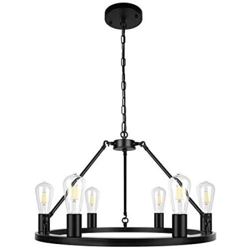 6-Light Black Farmhouse Modern Chandelier Metal Industrial Pendant Lighting for Kitchen Dinning Living Room Bedroom Foyer