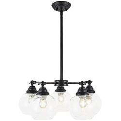 Large Chandeliers Contemporary 5-Light Modern Clear Glass Shades Pendant Lighting Black Dining Room Adjustable Lampholder Lighting Fixtures Hanging Height Adjustable Ceiling Lights (5-Light)