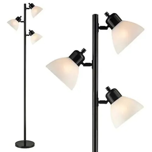 Dorm 3 Light Floor Lamp by Lightaccents - Tree Style Standing Pole Lamp with Adjustable Lights – Floor Standing Pole Light – Tall Lamp Torchiere - Living Room Lamp Black Finish