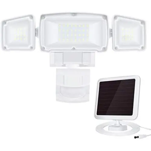 LED Solar Security Lights Outdoor,Derro 1600LM Solar LED Motion Sensor Light with 3 Adjustable Head, 6500K, IP65 Waterproof Flood Light for Garden,Backyard, Pathway,Garage& Patio