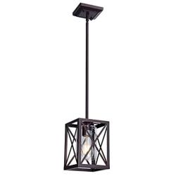 MELUCEE Industrial Pendant Lighting for Kitchen Island, Farmhouse Dining Room Light Rustic Chandelier Metal Oil Rubbed Bronze Finish 1-Light with Clear Glass Shade