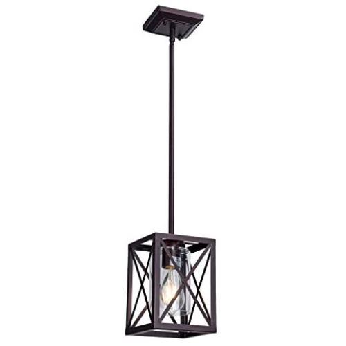 MELUCEE Industrial Pendant Lighting for Kitchen Island, Farmhouse Dining Room Light Rustic Chandelier Metal Oil Rubbed Bronze Finish 1-Light with Clear Glass Shade
