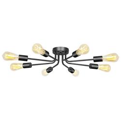 Lampundit Black 8 Lights Chandelier Lighting Living Room Ceiling Light Fixtures Ceiling Lamp Industrial Semi Flush Mount Modern Chandelies for Study Dining Room Kitchen Bedroom