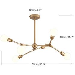 Modo Lighting 6 Lights Sputnik Chandelier Gold Metal Semi Flush Mount Ceiling Light Fixtures Mid Century Modern Ceiling Pendant Light for Kitchen Living Room (Gold-6-lights)