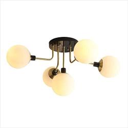 BOKT Semi Flush Mount Ceiling Light 5 Lights Sputnik Light Fixture Mid Century Modern Ceiling Pendant Light with Milky White Glass Shade for Living Dining Room Kitchen